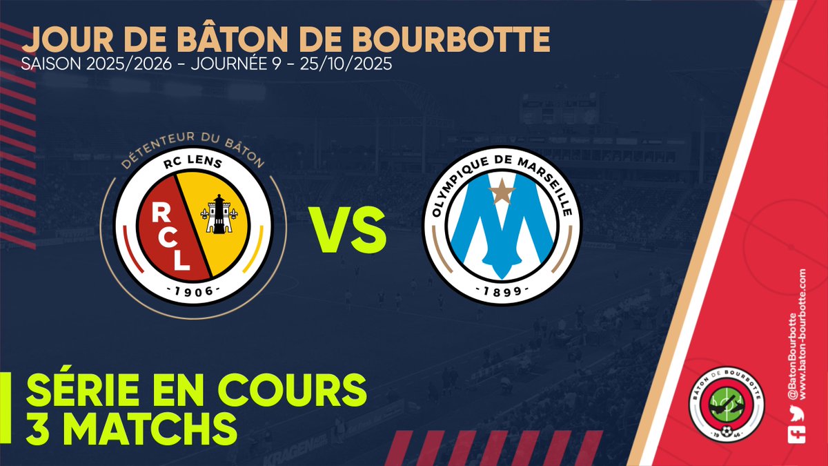 BatonBourbotte's tweet photo. 📢 JOUR DE #BatonDeBourbotte ! 📢

@RCLens (🏆) / @OM_Officiel

📲 #RCLOM
📆 J9 @Ligue1
⏰ 21:05
🏟 Stade Bollaert-Delelis
📺 @ligue1plus 

A vos pronostics !

#RCLOM https://t.co/fGQWYfqqGC