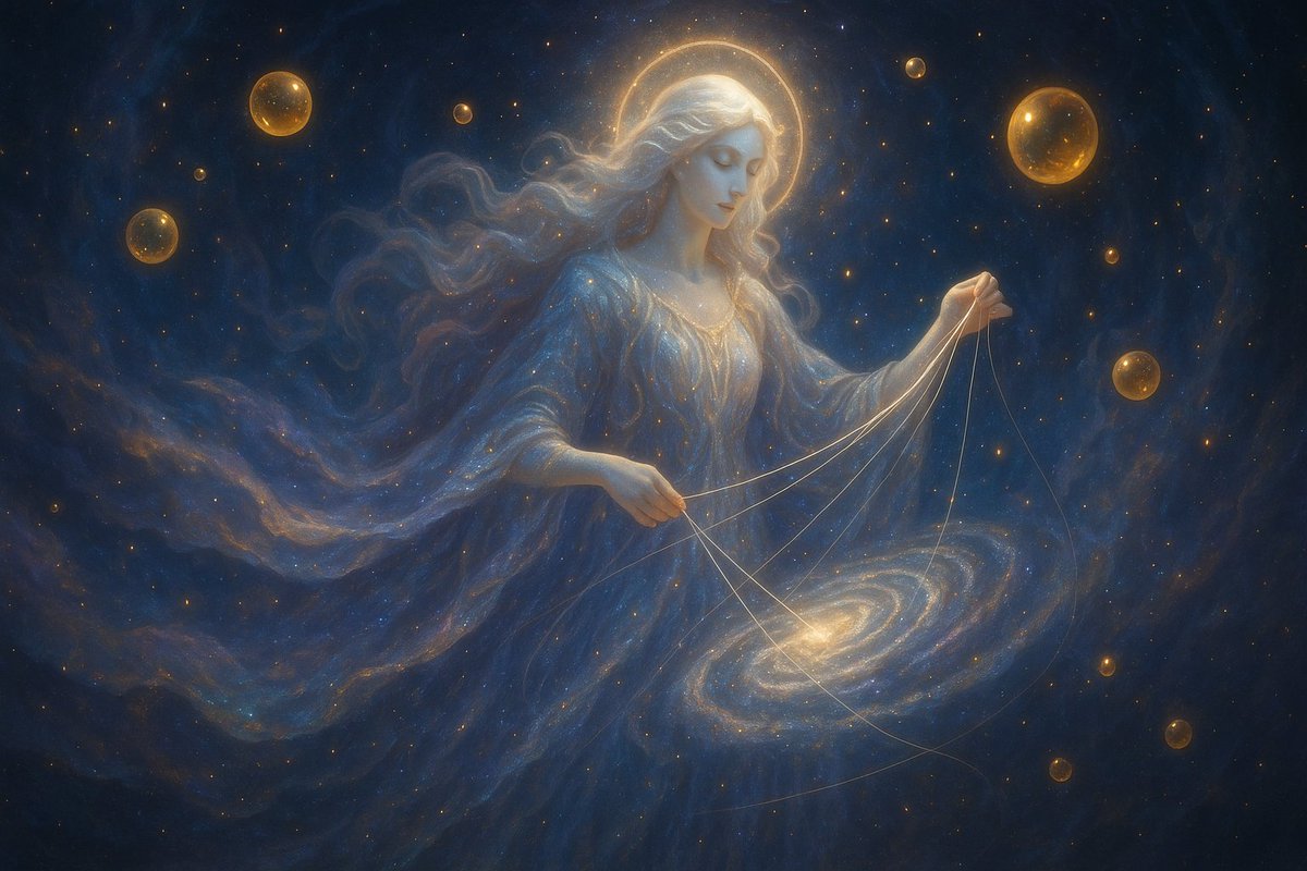 TechXperimental's tweet image. Some older image creation - goddess weaving a galaxy.