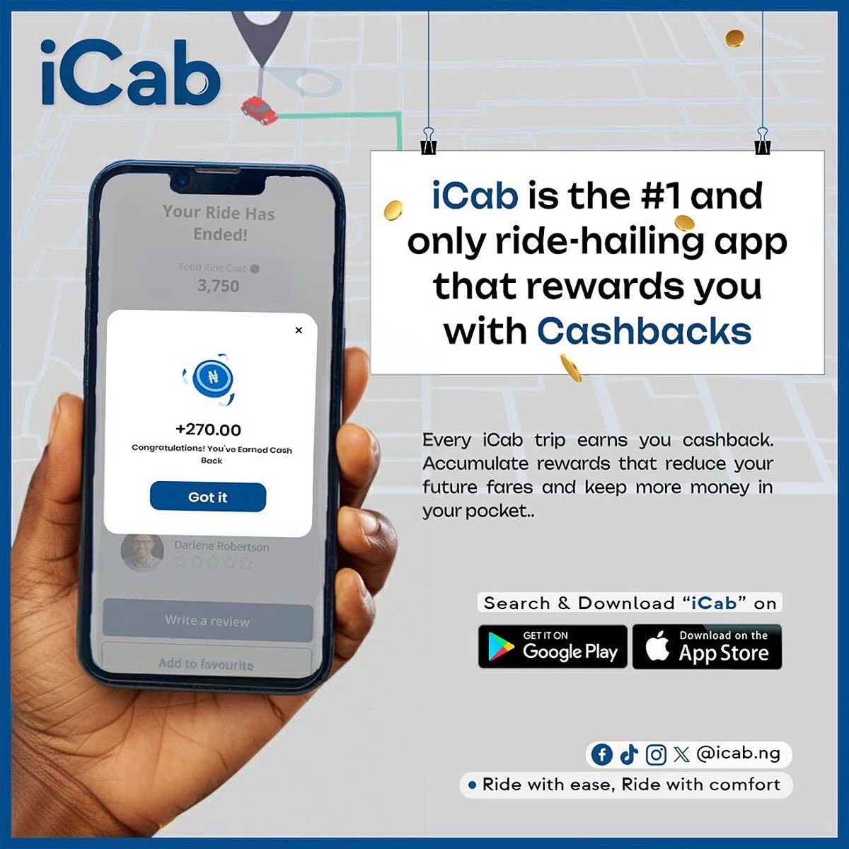 iCab_ng's tweet image. Ride, earn, repeat! 
With iCab, every trip gives you cashback rewards, saving more while you move smarter.
#iCab #RideAndEarn #CashbackEveryRide #SmartRides #RideWithEase