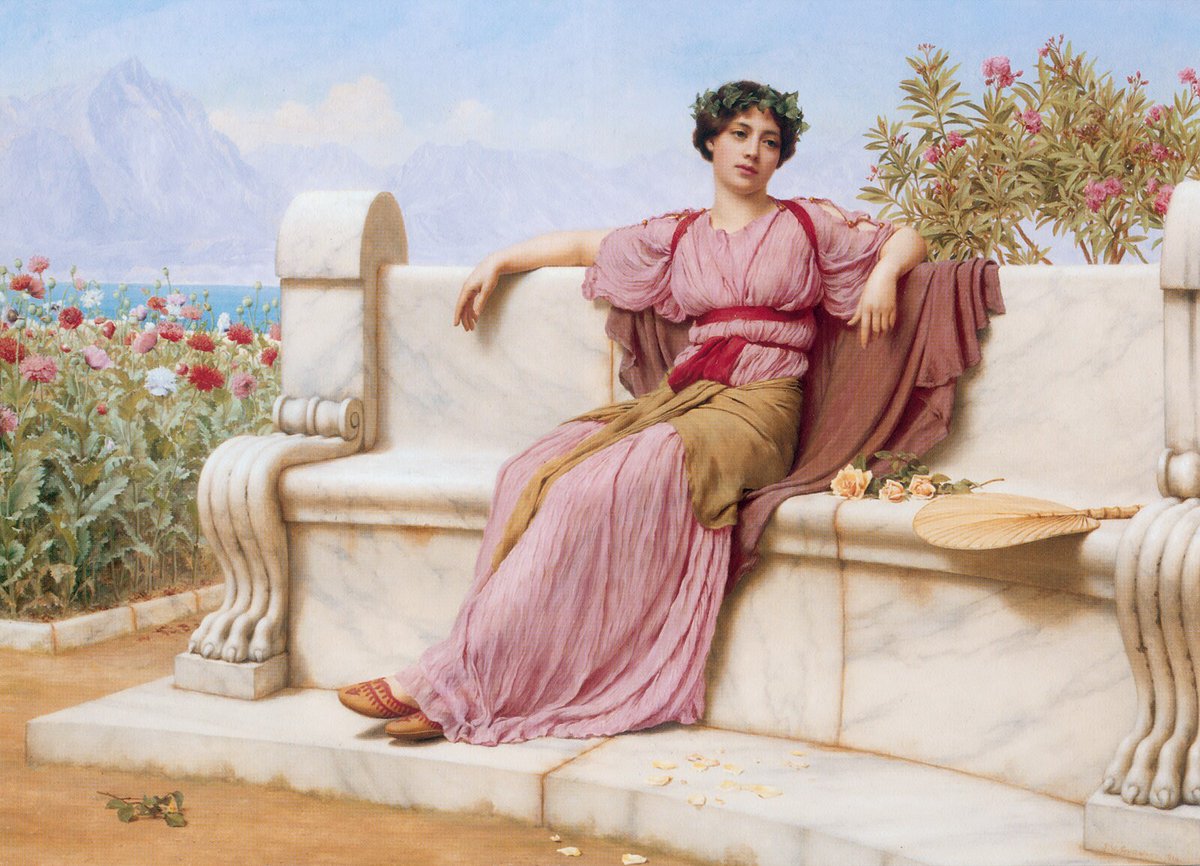 Le vêtement et l’accessoire féminins en rose et en peinture pour #Octobrerose2025
✦ John William Godward 🇬🇧, La Tranquillité, 1914
