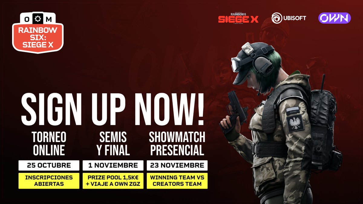 ES HOOOOY 

Última oportunidad para apuntar a vuestro team en la OWN Masters: Rainbow Six Siege 

⚠️ Os recordamos que los capitanes de cada equipo deben estar en el server de Discord para poder comunicarnos con ellos 

↪️ discord.gg/openworldnow
🖊️ own.tf/masters-r6