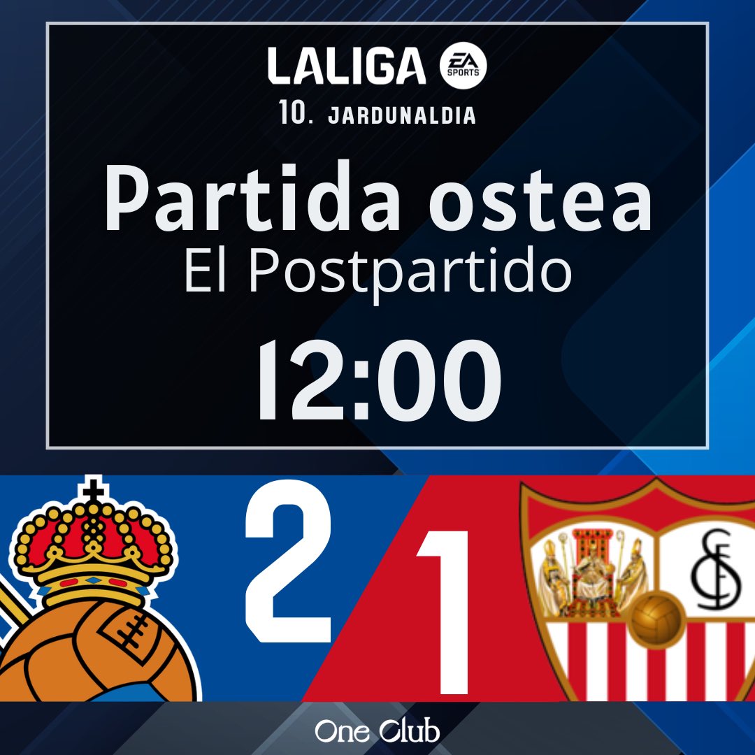 🚨 ESTAMOS EN DIRECTO 🚨

🧐 Analizamos ya en EL POSTPARTIDO la victoria por 2-1 de la #RealSociedad ante el Sevilla de ayer. 👇🏼
twitch.tv/oneclub1909