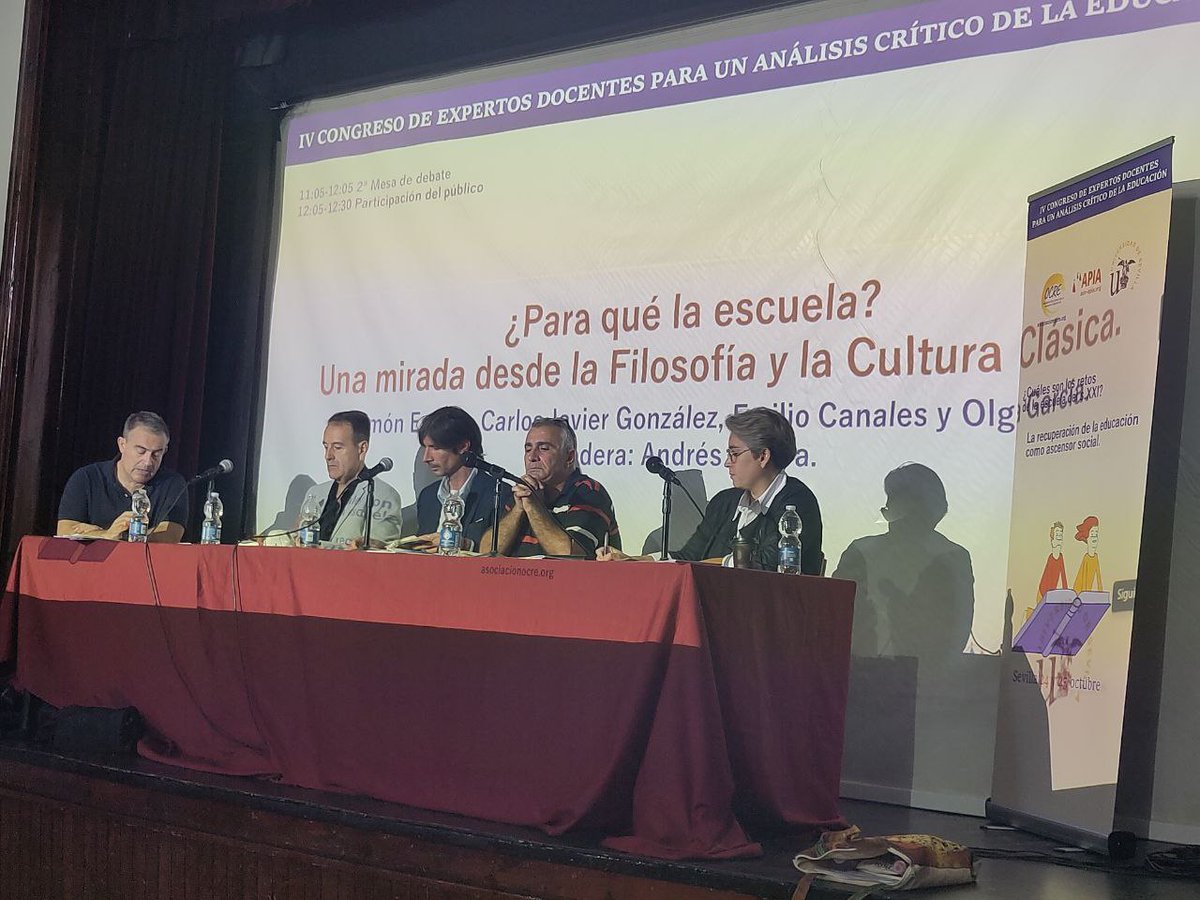2ª Mesa de debate: 

"¿Para qué la escuela? Una mirada desde la Filosofía y la Cultura Clásica."
 
Moderador: Andrés Rivera, <a href="/followero/">Andrés Rivera</a>
 
Participantes:
 
#RamónEspejo
Carlos Javier González, <a href="/Aspirar_al_uno/">Carlos Javier González Serrano</a> 
#EmilioCanales 
Olga García, <a href="/olgagfilosofia/">Olga García Fernández</a>