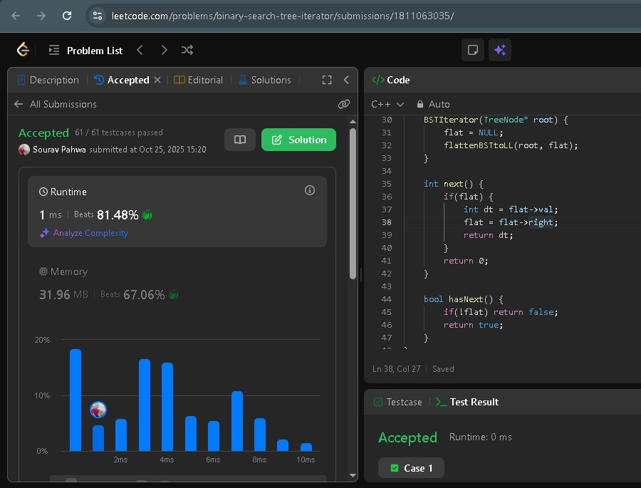 SouravPahwa9's tweet image. #100DaysOfCode - Day 9
🧠 Total: 3 hrs
📚 DSA: 3 hrs
🔹Merge Two BSTs ✅
🔹Binary Search Tree Iterator ✅
#buildinpublic #DSA #LeetCode #gfg160 #geeksforgeeks