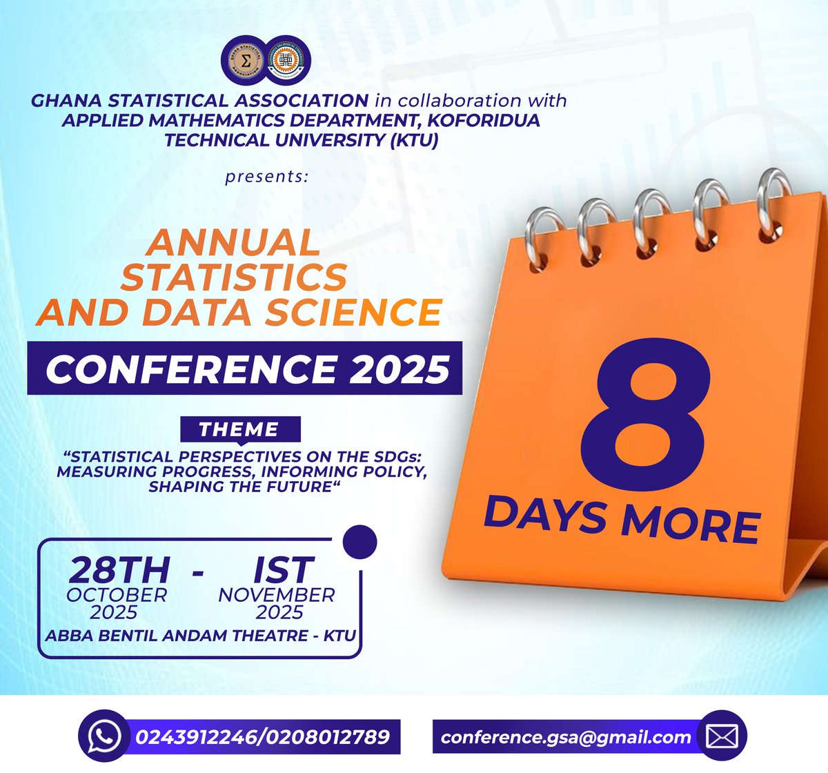 GSA_Ghana's tweet image. 8 DAYS TO GO! and the excitement builds! 
We are only 8 days away from conversations that will shape the future of evidence-based development. Are you ready to learn, network, and be inspired? Registrater via: bit.ly/Register4ASC 
#GSAConference2025 
#DataForDevelopment
