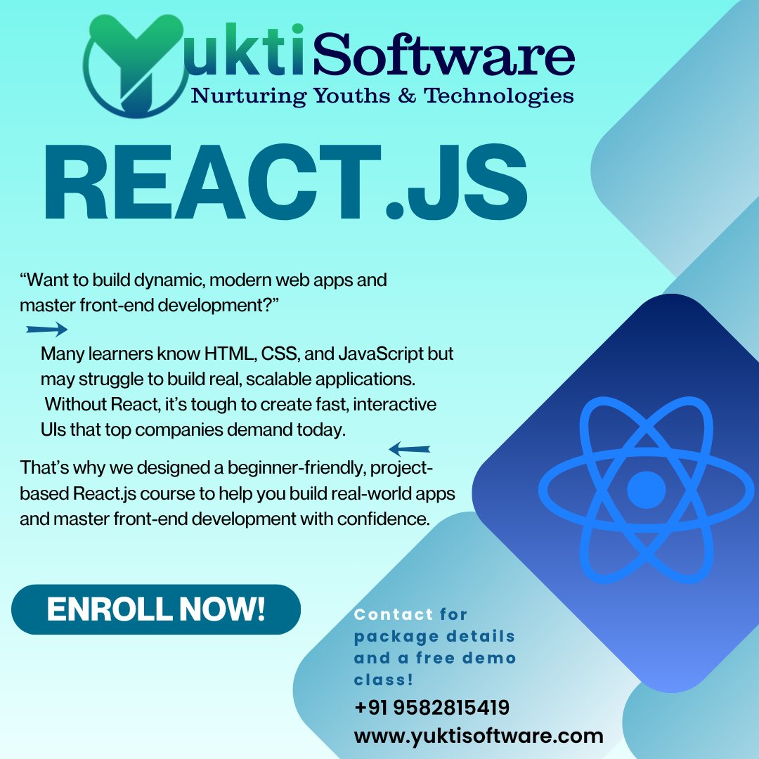 yuktisoftware's tweet image. “From Beginner to Front-End Pro —“Build Dynamic Web Experiences with React.js!”
#LearnReact #ReactCourse #WebDevelopment #FrontendDev #CodeWithReact #JavaScript #WebDevLife #CodingBootcamp #TechSkills #ReactTraining #SkillUp #FutureReady #CareerInTech #LevelUpCoding