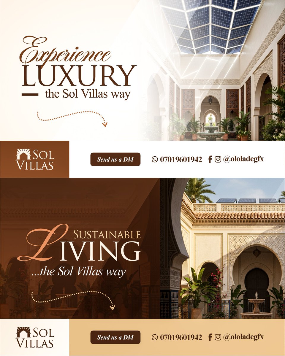 ololadegfx's tweet image. Sol Villas
Logo. ✅ 
Logo guides ✅
Brand visuals. ✅.  
2 Billboard designs✅
Flyers; soon