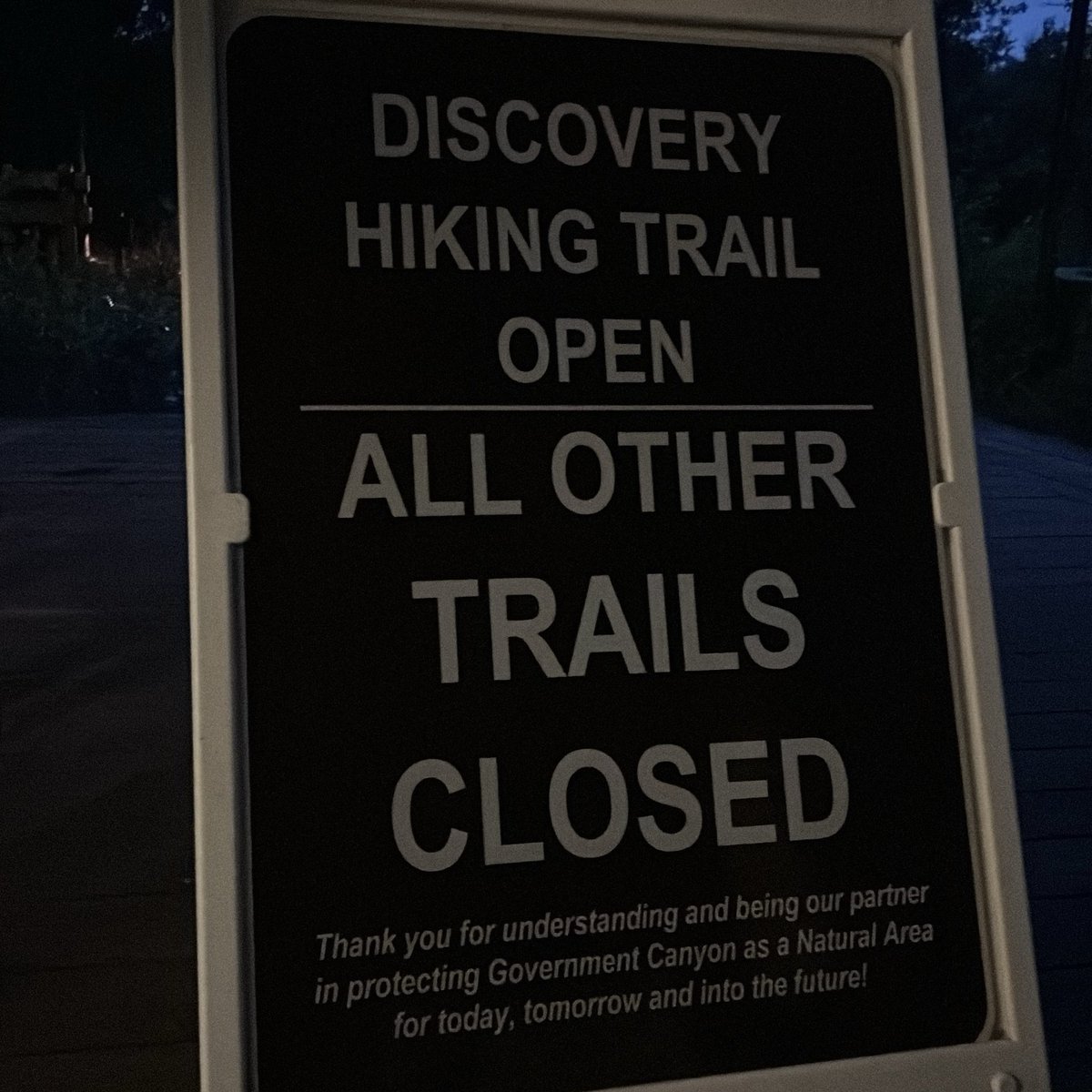 Trail Update: Saturday Oct 25, 2025
With the storms last night and the much needed rain still falling, all trails, except for the 1.25 mi hiking only Discovery Trail, are closed.