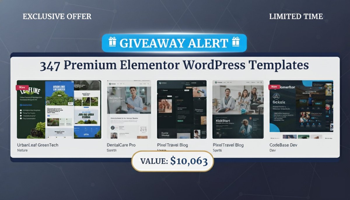 devhmikram's tweet image. 🚨 GIVEAWAY ALERT 🚨

I’m giving away 347 Elementor WordPress website templates.
 Value : $10,063
 completely FREE for the next 24 hours 

☑️Follow me  
☑️Like &amp;amp; repost this tweet 
☑️Drop a comment Below

Dont miss this its only live for 24hours