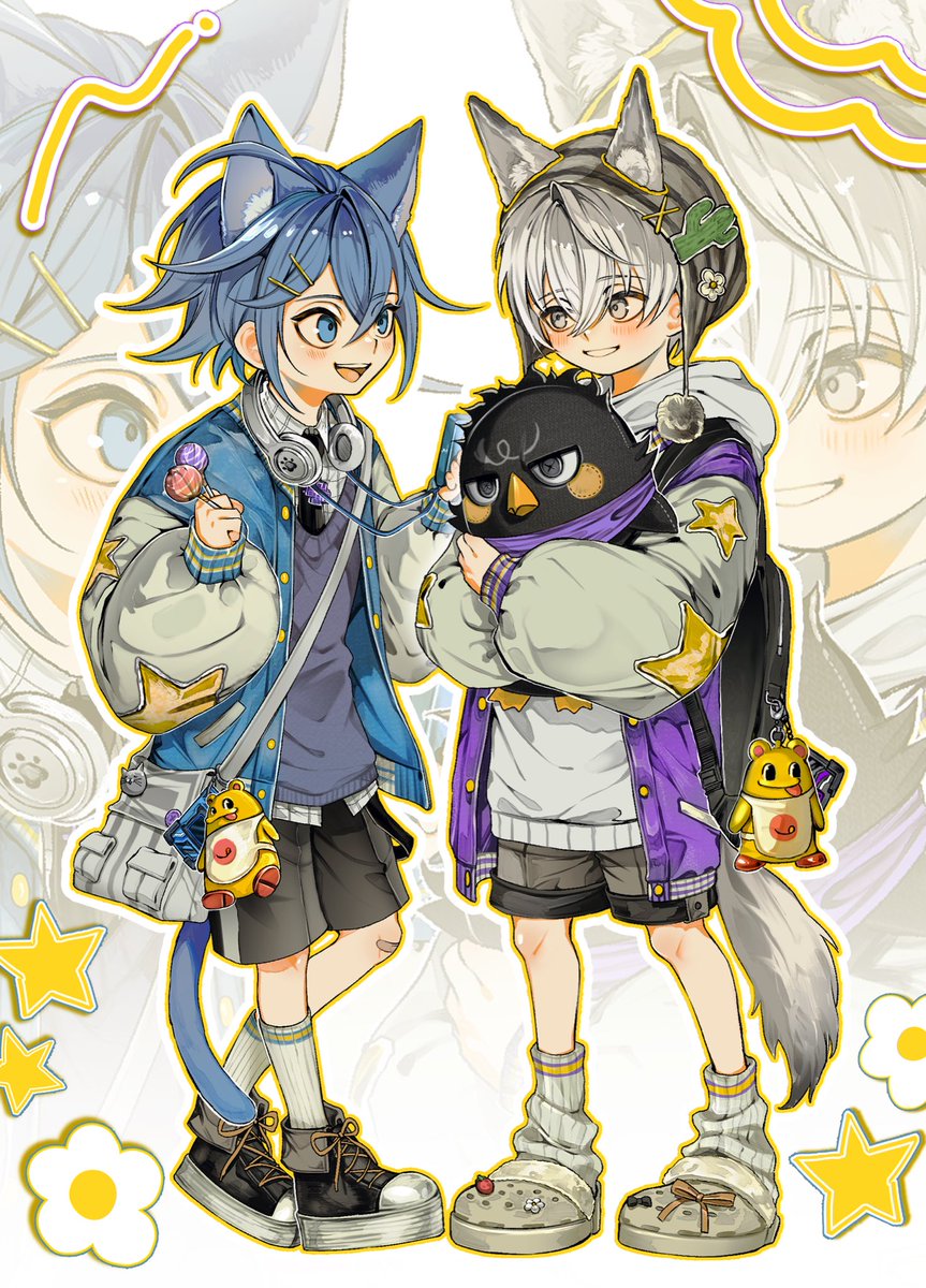 グッズ販売予定のカズキくんと王次郎くんです💛2つセットで売ります！明日までには部数を決めて入稿できたらいいな…。