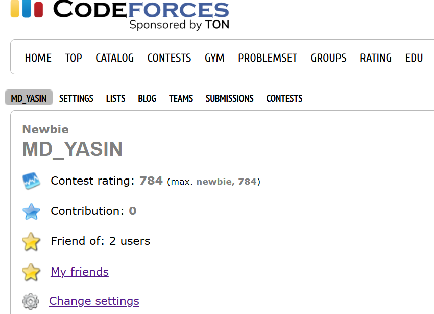 MdYasin565726's tweet image. my codeforcces rating  ,just starting of #competitiveprogramming #cp #dsa #codeforces