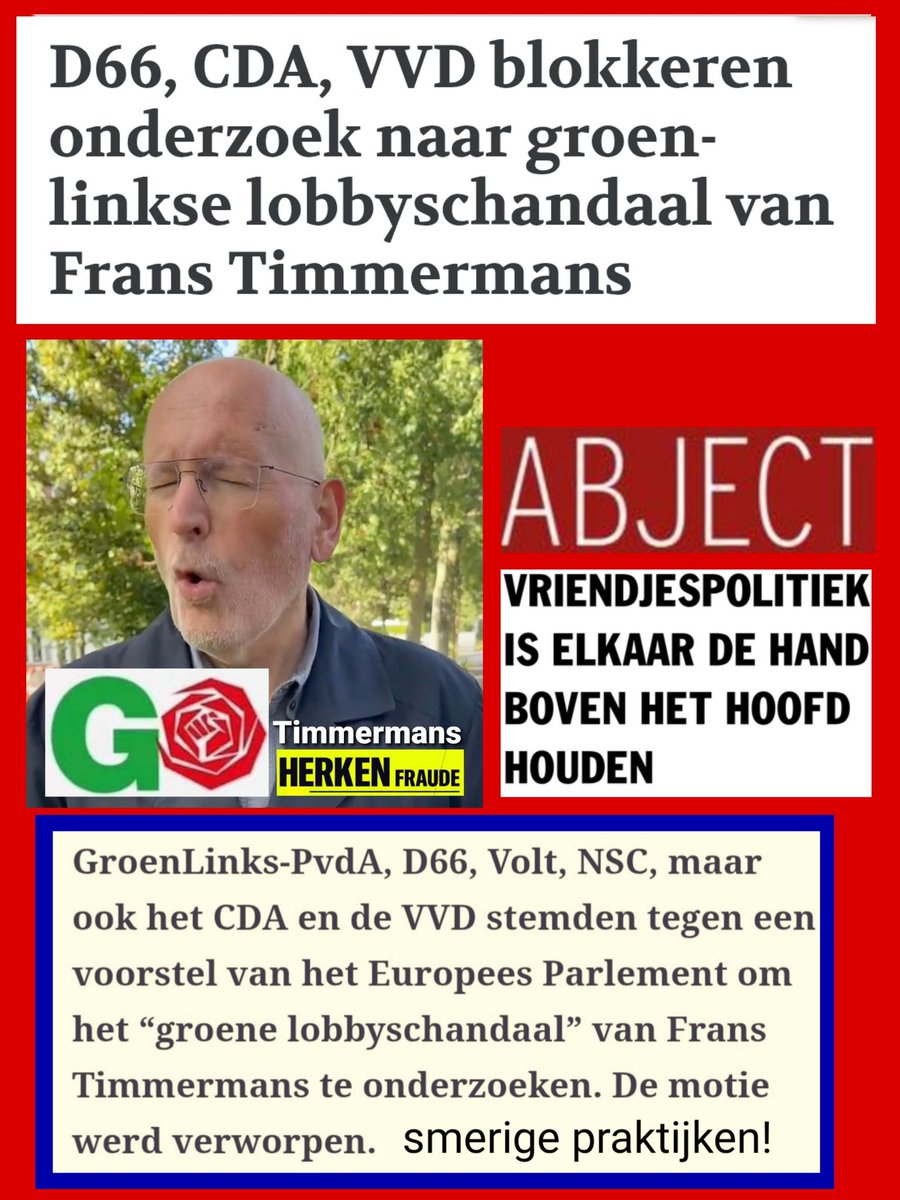 Puur om deze #lobbyschandaal FEITEN rond #Timmermans #GroenLinksPvdA niet van invloed te laten zijn op de #verkiezingen2025 in NL sloten deze linkse en middenpartijen een #monsterverbond door een gedegen onderzoek naar Timmermans zijn fraudepraktijken niet te steunen. #stemzeweg