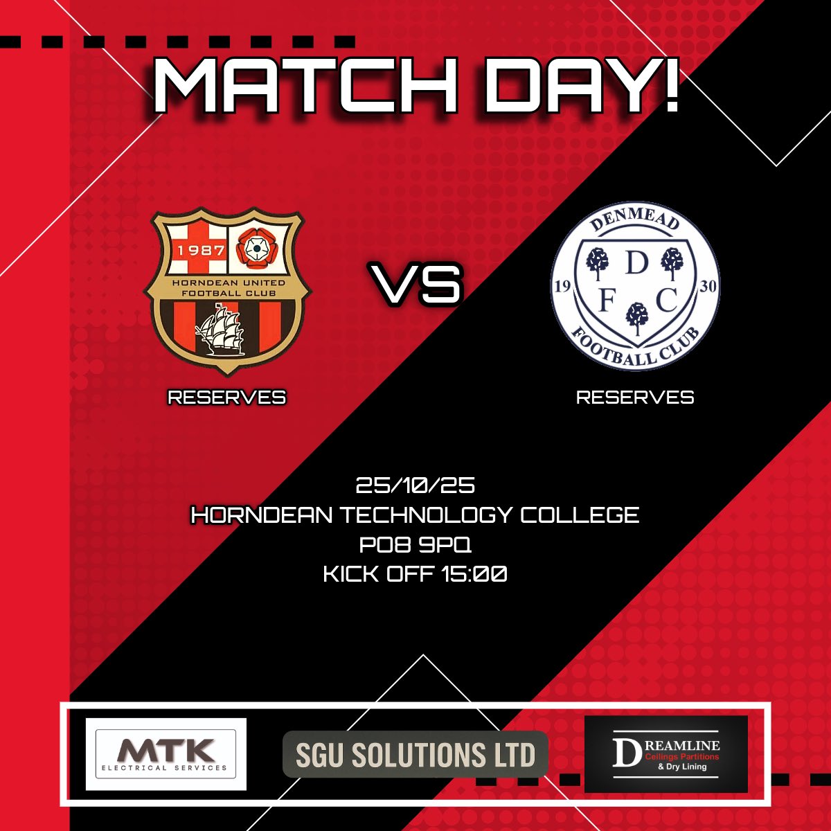 🔴⚫️ MATCH DAY ⚫️🔴

Both teams are back to league action today!
First’s hoping to continue their unbeaten run, while the reserves improving each week looking to gain 3points.

#upthedeans