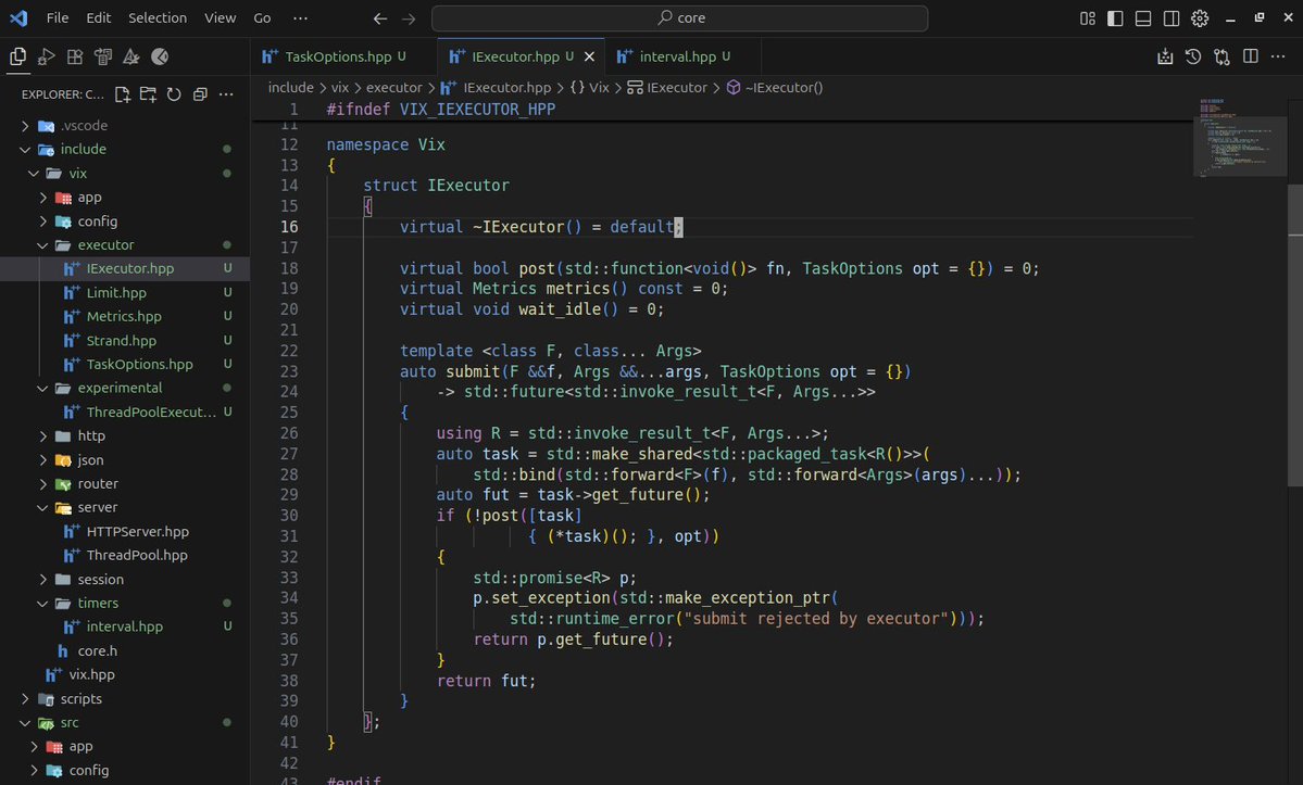 g_kirira's tweet image. Currently redesigning the core of #VixCpp:
turning raw thread pools into a modular executor system flexible, safe, and blazing fast.
One step closer to a production-grade C++ backend framework. 🚀
#Cplusplus #Concurrency #Backend #Performance