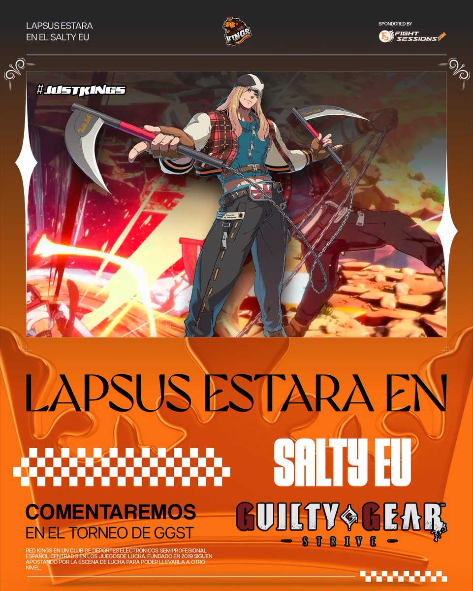 🎙️ #GGST 🎙️

Está tarde contaremos con <a href="/CatLapsus/">RKS | Lapsus_CAT</a> que estará comentando en el Salty EU 👀👀

El evento comenzará a las 19:00 y podréis seguirlo a través de twitch.tv/teamsaltyeu 🔥🔥🔥🔥

#JUSTKINGS🦁👑