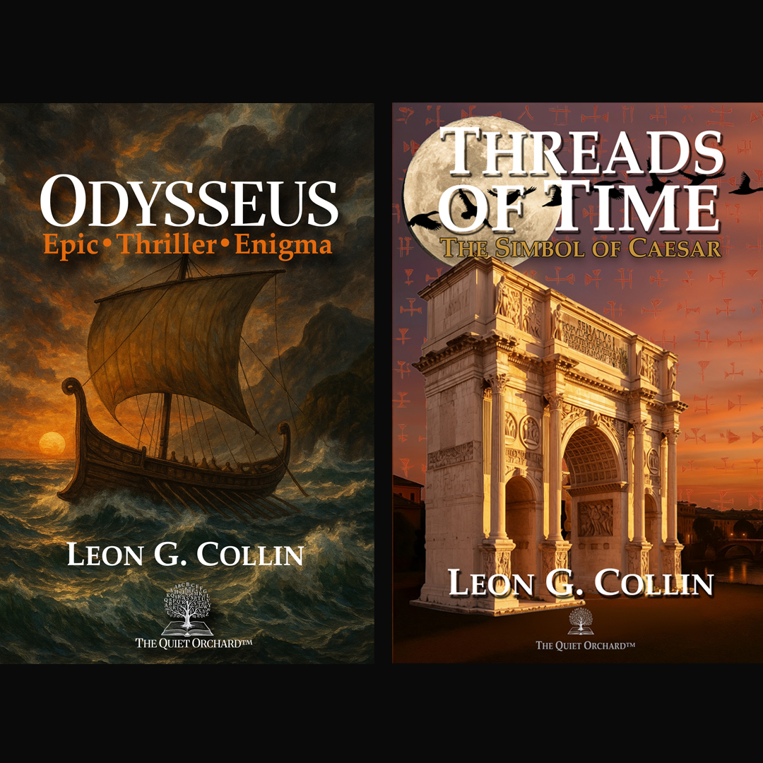 LeonGCollin's tweet image. THE QUIET ORCHARD presents:  
Two collections. One question.  
PALINGENESIS - Classics Reimagined ODYSSEUS: The Watcher → Dec 2024  
OBLIVION - Dan Brown meets Asimov THREADS OF TIME → 2025  Are we free or guided?  
#Odysseus #ThreadsOfTime #ComingSoon