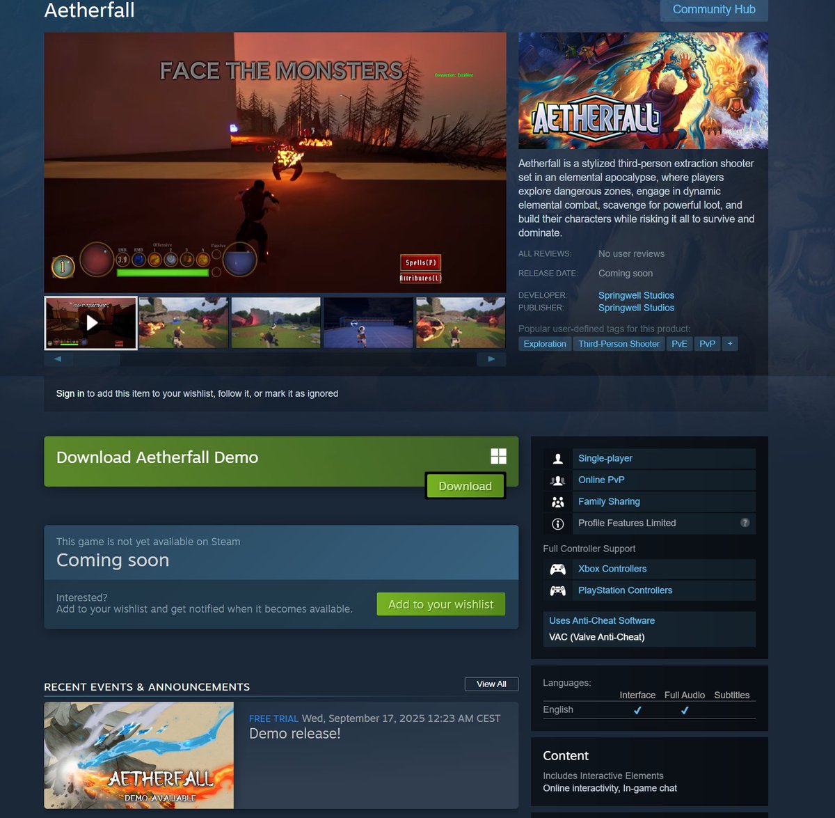 Aetherfallgame's tweet image. Aetherfall Demo is LIVE!
Face the monsters, harness elemental power, and fight to survive the apocalypse.
Dive into the world of Aetherfall 🔥🌱🌬️🌊
#Aetherfall #indiegame  #Steam   #indiedevs  #gamedev