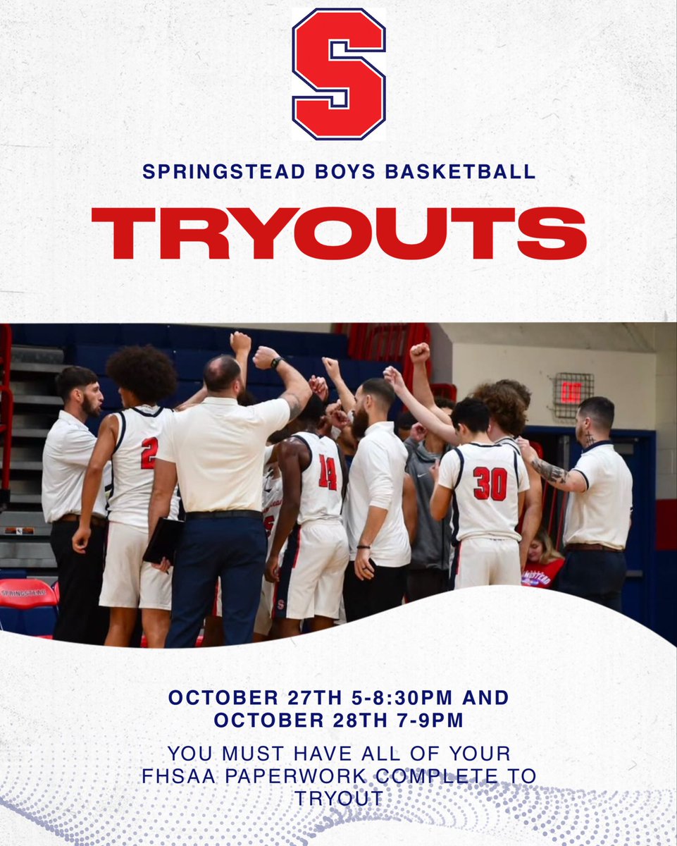 2025-26 tryouts are next week. JV and Varsity tryouts will be Monday, October 27th at 5:30pm and day 2 of JV tryouts will be Tuesday, October 28th at 7pm. You must have all of your FHSAA paperwork completed and approved on athletic clearance to participate. <a href="/Springstead_Ath/">Springstead Athletics</a>