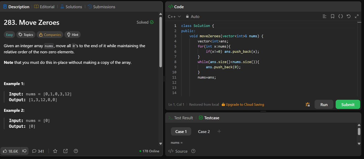 manishh696's tweet image. Day 44 ⚡
3 LeetCode problems down — #485 #283 #268 💥
Found the missing one, moved the zeros, and went full streak mode on 1s 🔥
Arrays tried… I debugged destiny 😎
#100DaysOfCode #LeetCode #CodeGrind