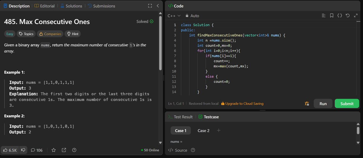 manishh696's tweet image. Day 44 ⚡
3 LeetCode problems down — #485 #283 #268 💥
Found the missing one, moved the zeros, and went full streak mode on 1s 🔥
Arrays tried… I debugged destiny 😎
#100DaysOfCode #LeetCode #CodeGrind