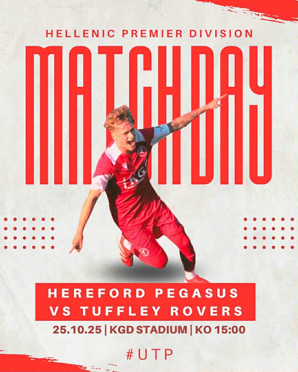 Today we take on <a href="/TuffleyRoversFC/">Tuffley Rovers FC</a> at the KGD. 
Everyone welcome!
Adults £8
Concessions £5
U16 £1 (Accompanied by adult)
🫔 Food Available 
🍺 Bar Open
#UTP 🔴⚪️