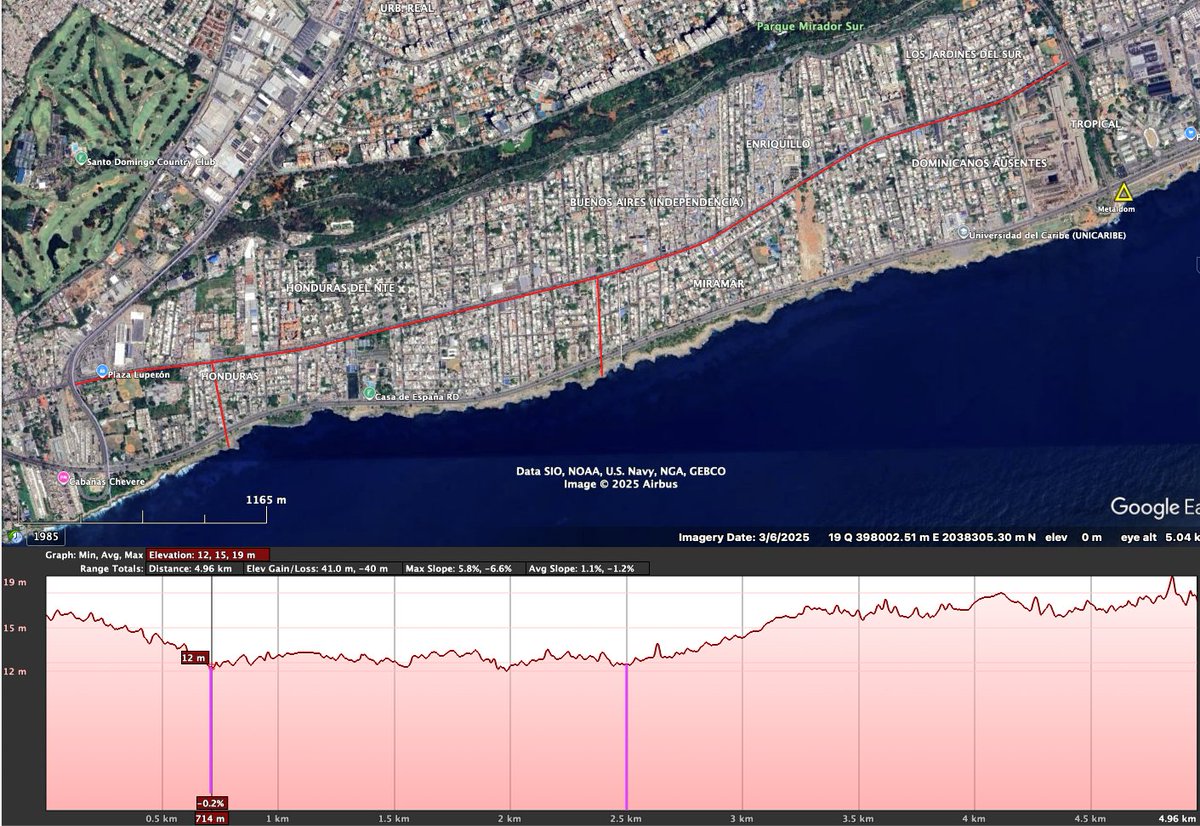 <a href="/FaiaMedia/">Faia Media</a> <a href="/PenaConstruRD/">PeñaConstructivard</a> <a href="/Raymonsky/">Raymond Willian Martinez S.</a> 
Ejemplo simple en GE del estudio preliminar de rasante existente del perfil longitudinal de Los Kilometros Ave Independencia entre Luperon y Nuñez mostrando depresion inundable y 2 posibles salidas al mar Caribe para su drenaje pluvial