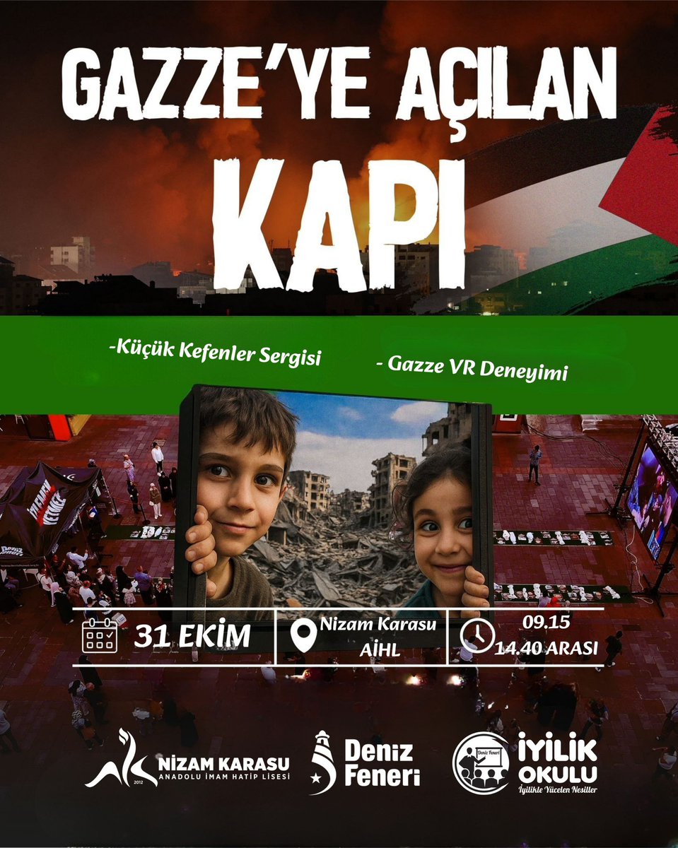 Deniz Feneri Derneği Bursa Şubesinin organizasyonu ile 31 Ekim cuma günü okulumuz bahçesinde "Gazze'ye Açılan Kapı" sergisi düzenlenecektir.

<a href="/Osmangazi_MEM/">Osmangazi İlçe Milli Eğitim Müdürlüğü</a>
<a href="/bursailmem16/">Bursa İl Millî Eğitim Müdürlüğü</a>
<a href="/MetinSEZER_16/">Metin SEZER</a>
<a href="/drahmetisleyen/">Ahmet İşleyen</a>
<a href="/meb_dinogretimi/">MEB Din Öğretimi Genel Müdürlüğü</a>
<a href="/tcmeb/">Millî Eğitim Bakanlığı</a>