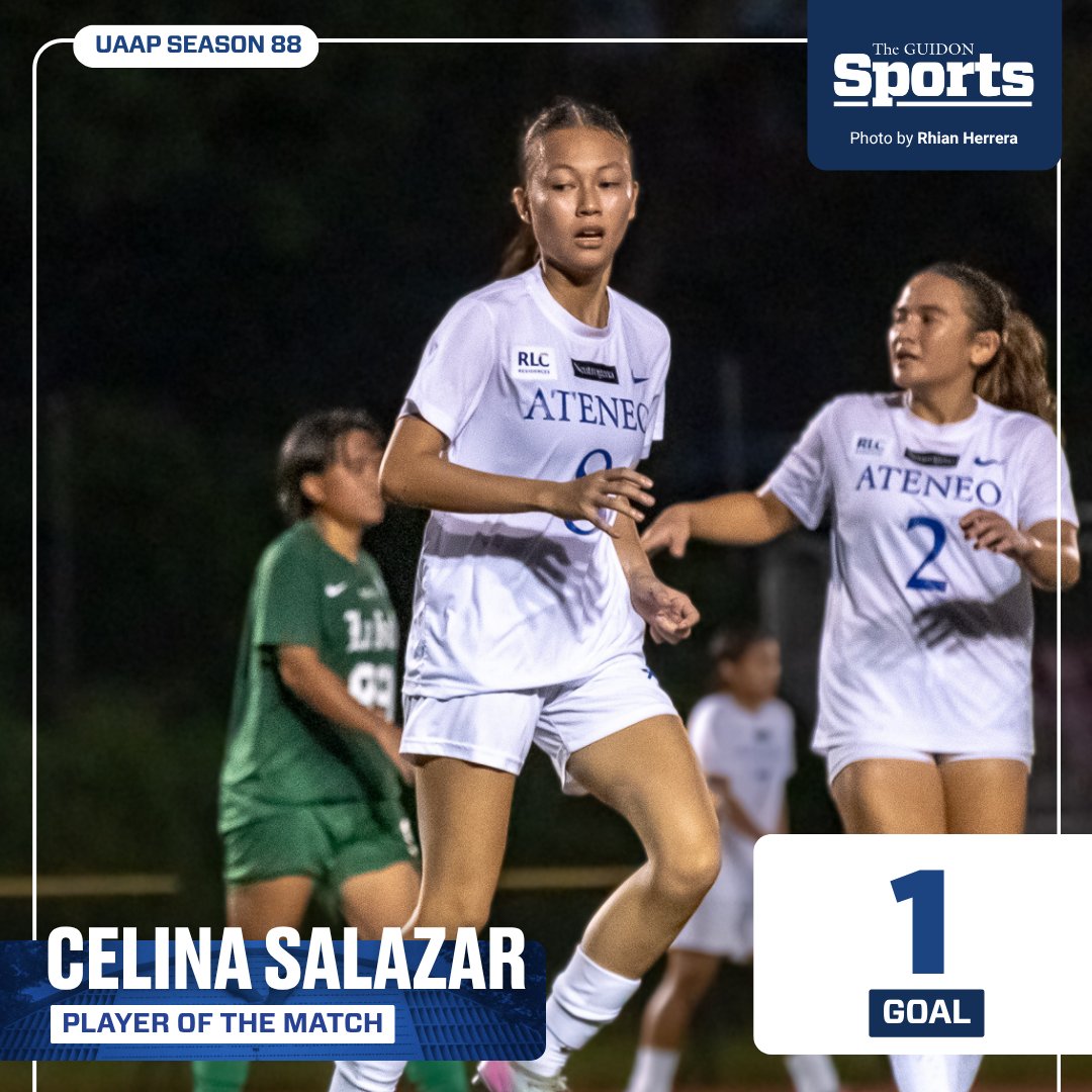 TheGUIDONSports's tweet image. A SWEET SALAZAR SWEEP   

Celina Salazar bags Player of the Match honors after her star studded performance, scoring the lone goal of the match and leading Ateneo to their second round victory over the DLSU Lady Booters.  

#AteneoFootball 
#OneBigFight 
#UAAPSeason88