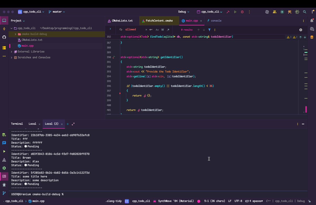 _opeolluwa's tweet image. Day 114 of Programming C++ and Rust:
Wrote the classic TODO program. 
I feel I probably over-engineered it, 400+ LOC for a TODO program seems questionable 
But I'd say I'm picking up momentum.