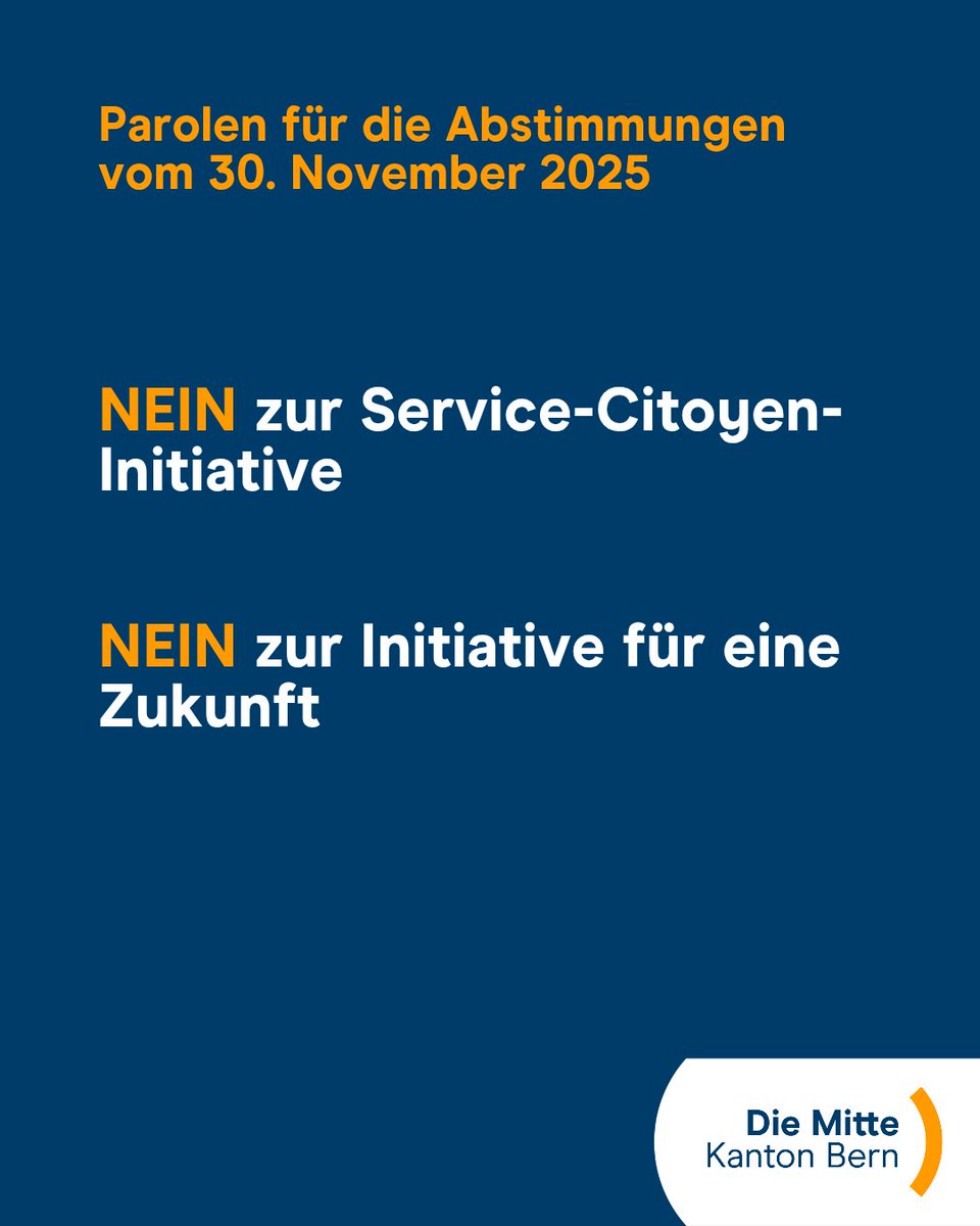 DieMitte_BE's tweet photo. An unserer Parteiversammlung vom Donnerstag in Ittigen haben wir die Parolen für die Abstimmungen vom 30. November gefasst:

❌ Service-Citoyen-Initiative
❌ Initiative für eine Zukunft

#DieMitteBE #Abst25 #ServiceCitoyen #InitiativeFürEineZukunft #Abstimmungen #Politik https://t.co/AaMwtqORY6