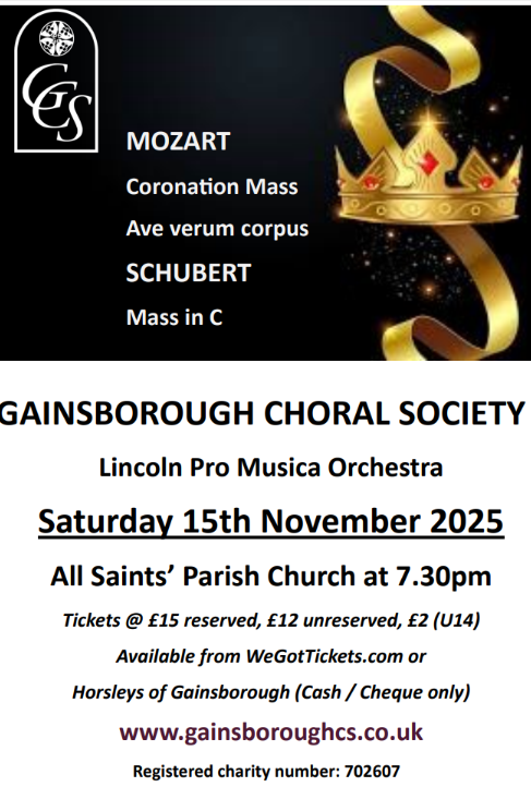 GainsChoralSoc's tweet photo. Details of our November concert at All Saints' Church in Gainsborough, DN21 2JR, on Sat 15th November at 7.30pm. Tickets from the website: https://t.co/Ut8ERafwjv, from Horsley's, or from @WeGotTickets: https://t.co/jN1aWt904l. We would love to see you there! Thanks. https://t.co/N3VCUuQ7fX