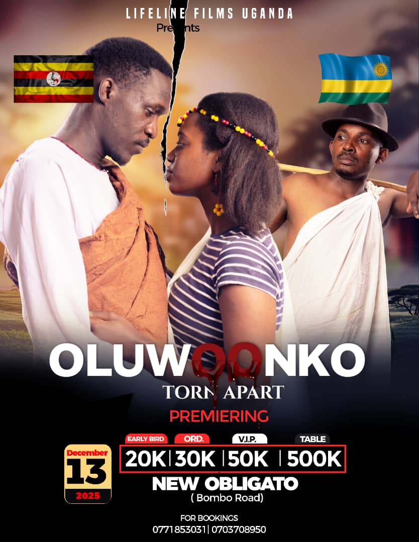 NEW MOVIE ALERT!
Title; OLUWOONKO
Logline; In a Uganda divided by tribal prejudice, a forbidden love between a Munyarwanda girl and a Muganda man defies generations of hate igniting a struggle for unity that threatens to tear them  and their world apart.
Premiering 13th Dec 2025