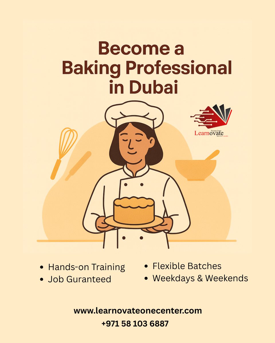 Learnovateone's tweet image. Turn your passion for baking into a rewarding career! 

Join our Professional Baking Course in Dubai and master the art of desserts with hands-on training and job-ready skills.

+971 58 103 6887
learnovateonecenter.com

#professionalbaker #learnovatetrainingcenter