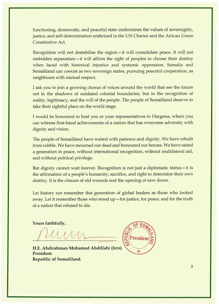 IsmailiAhmedR's tweet image. “Recognising Somaliland is not just a legal obligation—it is a moral and strategic imperative… Denying recognition to a functioning, democratic, and peaceful state undermines the values of sovereignty, justice, and self-determination.” President Abdirahman M. Abdillahi (Irro)…