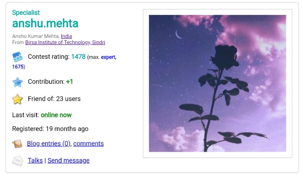 anshu_2211_'s tweet image. 📈 Back to the grind!
My Codeforces rating dropped from 1675 → 1478 after a break during exams 😅
But with ICPC &amp; Meta Hacker Cup R2 coming up, it’s time to get consistent again 💪
Let’s rebuild and aim higher
#Codeforces #ICPC #MetaHackerCup #CompetitiveProgramming #Coding