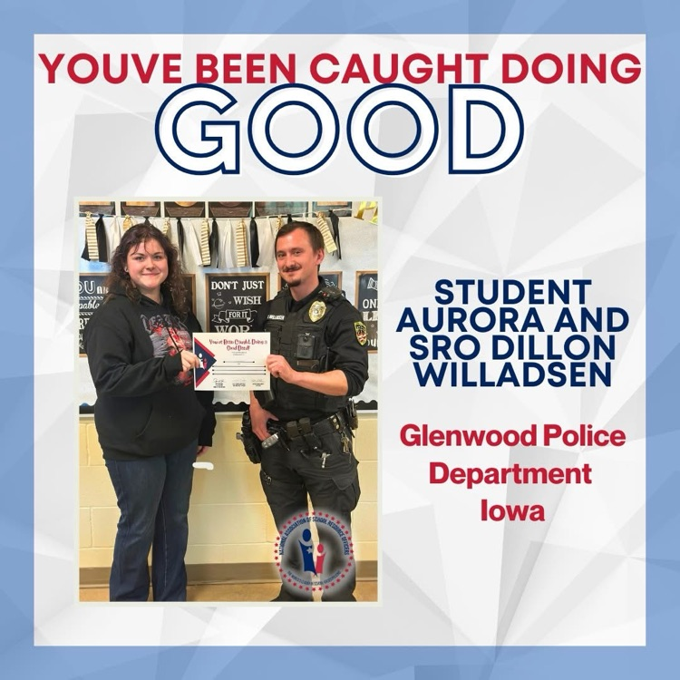Congratulations to Glenwood High School student Aurora for a Good Deed Award by School Resource Officers!