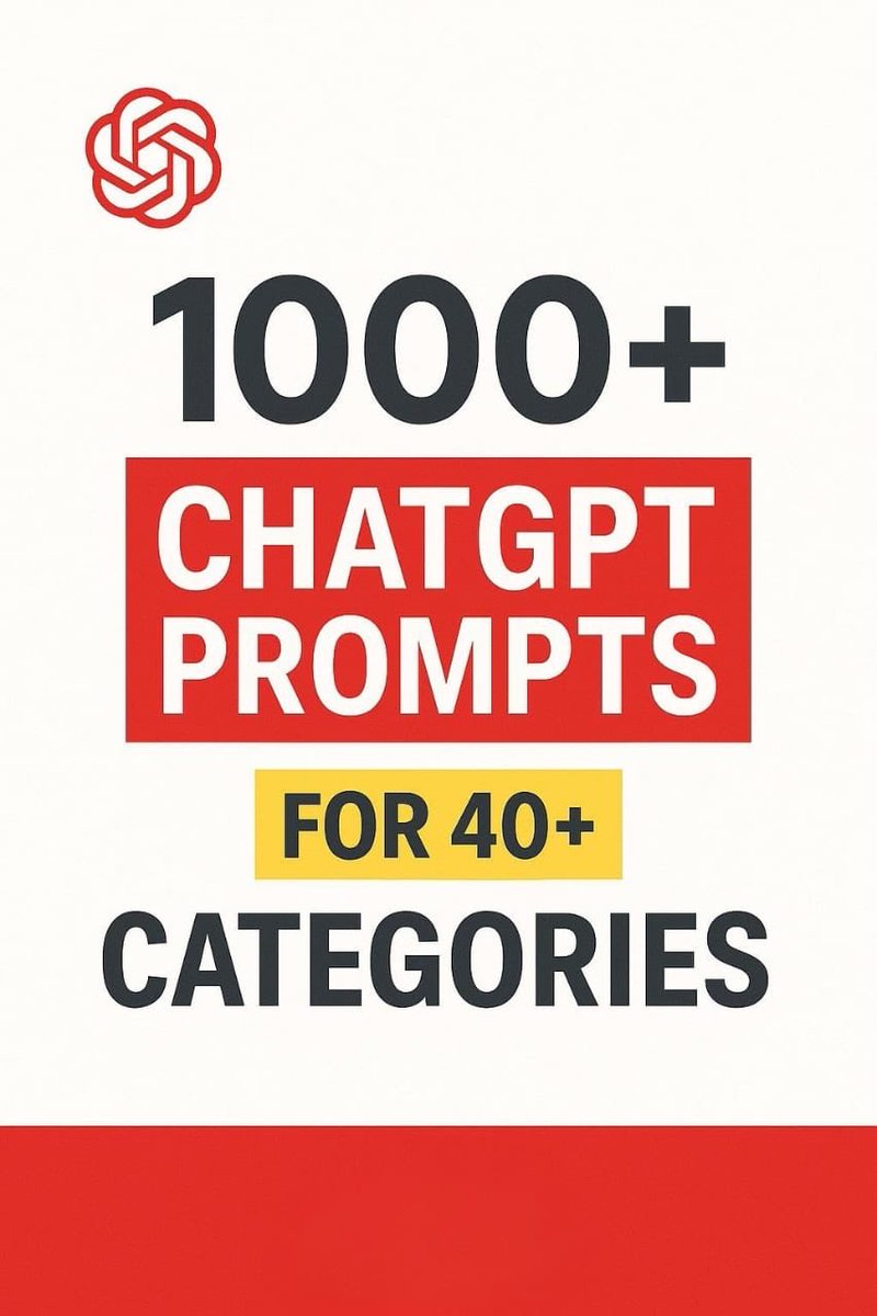 raunak_yadush's tweet image. Want to unlock ChatGPT's full power?
I'm giving away my 1000+ Prompt Pack covering 40+ categories (writing, business, coding, marketing &
What you'll get:
1000+
Works for any
To claim it FREE
Like
Repost
Comment "PROMPTS"
Follow me