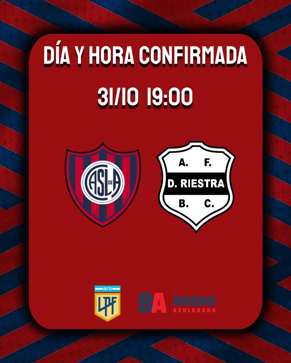 🔜✅ #SanLorenzo recibirá a Deportivo Riestra, el viernes 31 de octubre, a las 19 hs.