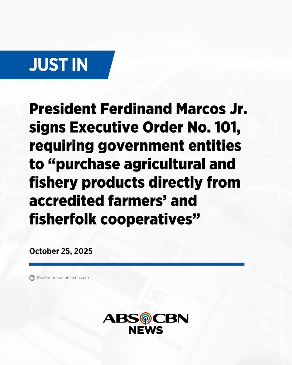 ABSCBNNews's tweet photo. President Ferdinand Marcos, Jr. signs Executive Order No. 101, which requires all government entities to “purchase agricultural and fishery products directly from accredited farmers’ and fisherfolk cooperatives and enterprises.” | via @manahan_job https://t.co/x5TFDX6Tcv