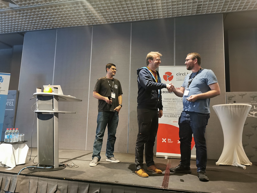 cyberpigsec's tweet image. Receiving the prize at the #hacklu #CTF award ceremony.