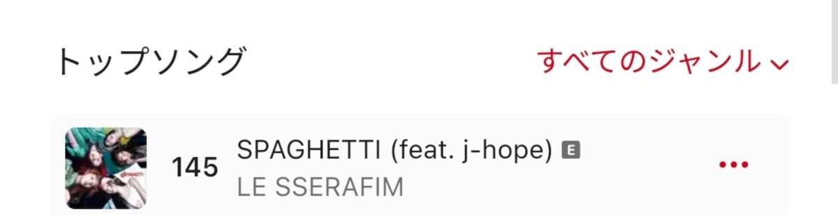 🍎 Apple Music Japan🇯🇵
(100% contributor)

ALL GENRES CHARTS

#145(NEW) SPAGHETTI 🔥🔥🔥🔥