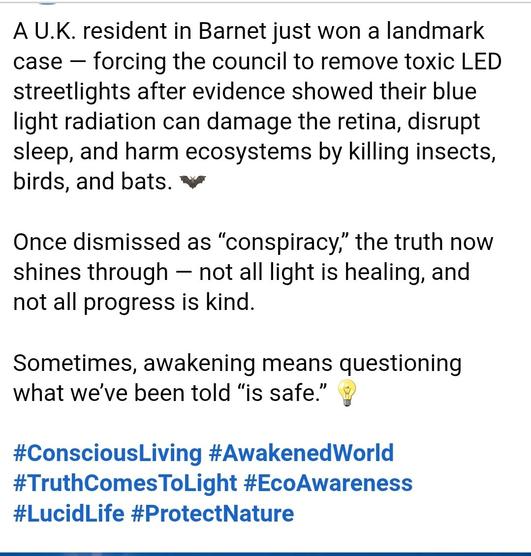 ChrisAntoniou6's tweet image. Barnet London Resident Wins A Landmark case against the UK to remove #LED #LEDStreetLighting 
Absolutely brilliant. 

This is how you do it.

#FightFightFight 

#BarnetCouncil 
#EMF #Radiation