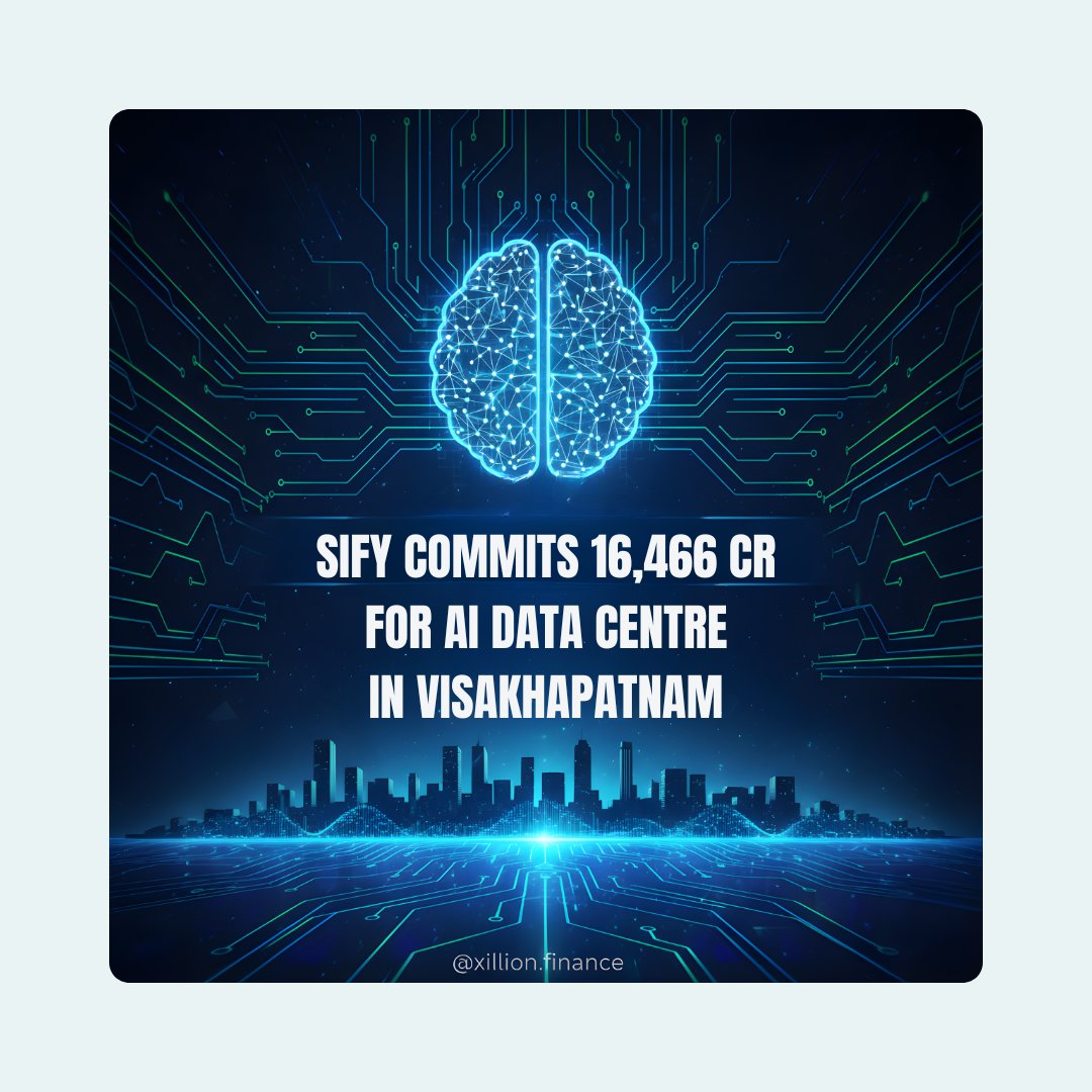 XillionFinance's tweet photo. Sify commits ₹16,466 Cr for a massive AI Data Centre in Vizag.
Boosting India's digital infrastructure & making AP a key tech hub.
Huge growth potential, demanding robust execution. Follow us for more!
#sify #DataCentre #Visakhapatnam https://t.co/kA7xhNYOrO