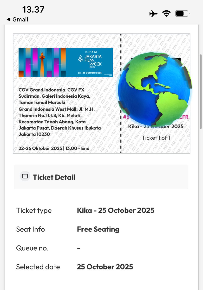 treouvaille's tweet photo. aku ada masing-masing 1 tiket free buat JFW hari ini dan besok. jujur udah di tahap cinema fatigue sebulan ini full nonton &amp; festivalan 😭

25 oct | KIKA | 19.00
26 oct | Fantasy | 13.00

usahain bisa datang MAKSIMAL 15 menit sebelum showtime ya https://t.co/ogmh82fis4