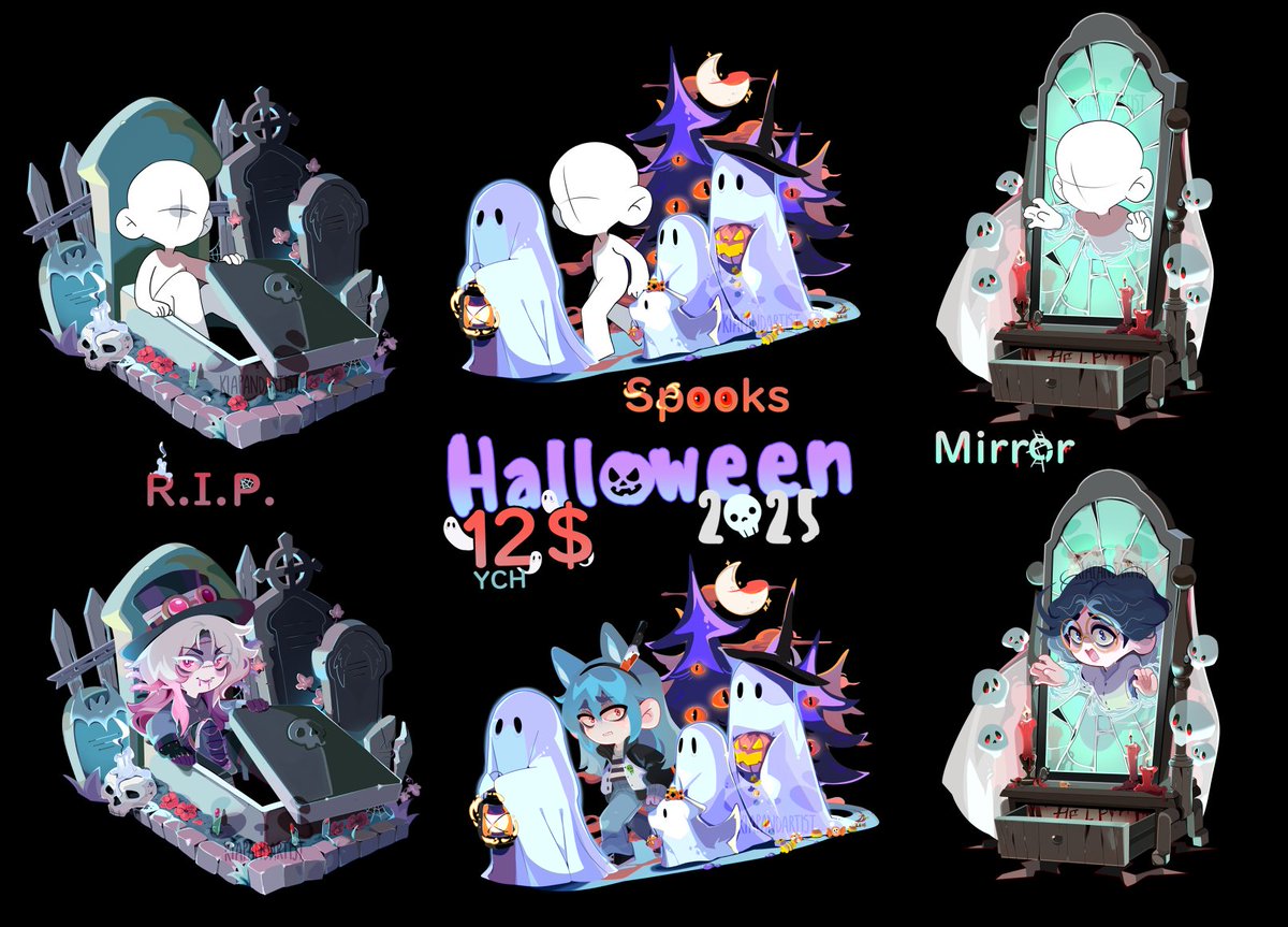 💀 Y C H  🎃 H A L L O W E E N 🍬 2025

If you are interested, please DM me or comment below with your info and refs. There is no  limit of spots for each design!✨

 #ych #yourcharacterhere #halloween #spooky #digitalart #linelessart #art #colorful #commissions #chibi