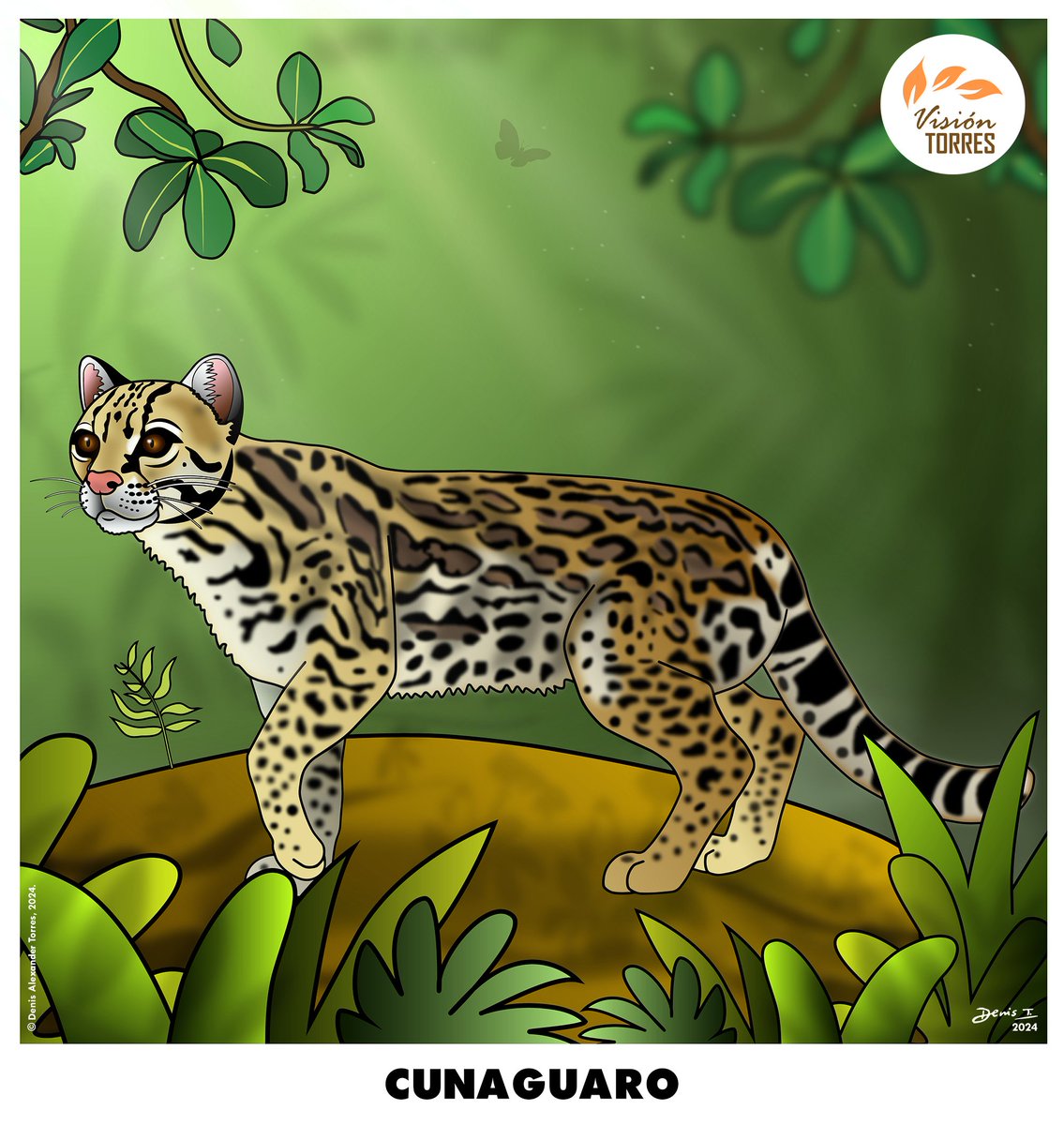 Ocelote o cunaguaro (Leopardus pardalis). Ilustración digital. Disponible en alta resolución.

#arte #artedigital #ocelote #digitalart #visiontorres #wildlifeart #Venezuela #faunadevenezuela #cunaguaro #ocelot #leopardus #art