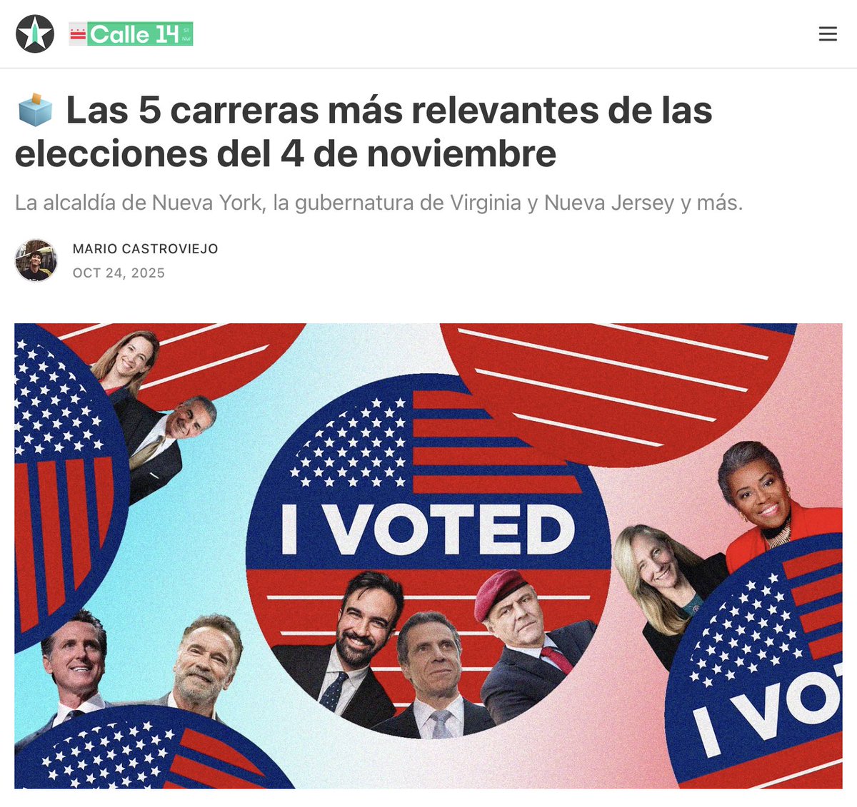mariocstrv's tweet photo. 🗳️🇺🇸 Estamos a 10 días de las elecciones a la alcaldía de Nueva York, pero esa no es la única carrera del 4 de noviembre.

En la newsletter de esta semana resumo las 5 más importantes. Échale un ojo en el link de mi perfil. https://t.co/5V654o0oTY