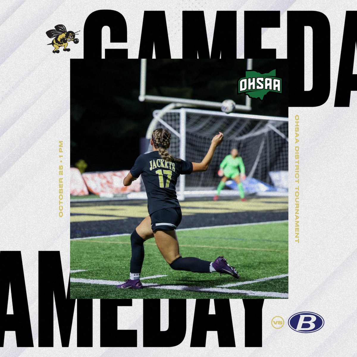 PburgAthletics's tweet photo. GAME DAY! 🎉⚽️

Girls Soccer kicks off tournament play TODAY in the District Championship vs. Brunswick! 🖤💛 Show your support—let’s make some noise! 🏆

📍 34600 Bainbridge Rd, North Ridgeville, OH  
🎟️ https://t.co/FVjAHQfBk1  
🚗 Parking info attached for spectators! https://t.co/DF9GqzFrZf
