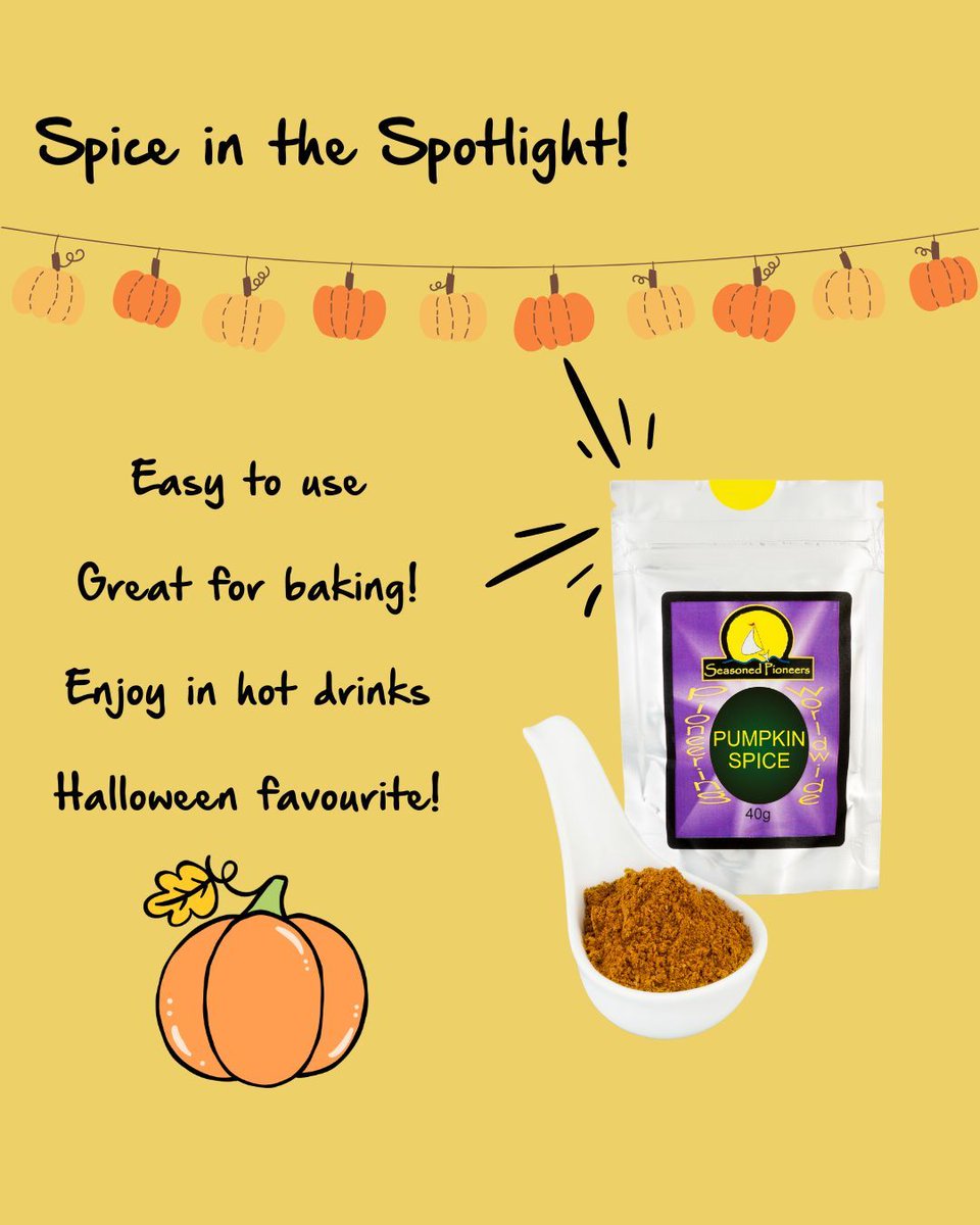 Are you ready for next week? 👻 
Our pumpkin spice is a great additional to your spooktacular day! 

Make flapjacks, brownies or sponge cakes with this amazing spice. 
Even create your very own latte! 
seasonedpioneers.com/spices-seasoni…  #pumpkinspice #halloween #seasonedpioneers #baking