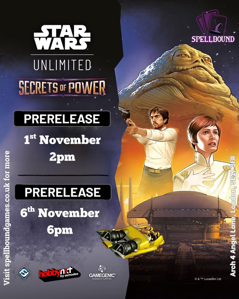 We are only 1 week away from Pre-Release week for @unlimitedffg Secrets of Power!

Grab your tickets for Spellbound now!

#swu #starwars #starwarsunlimited